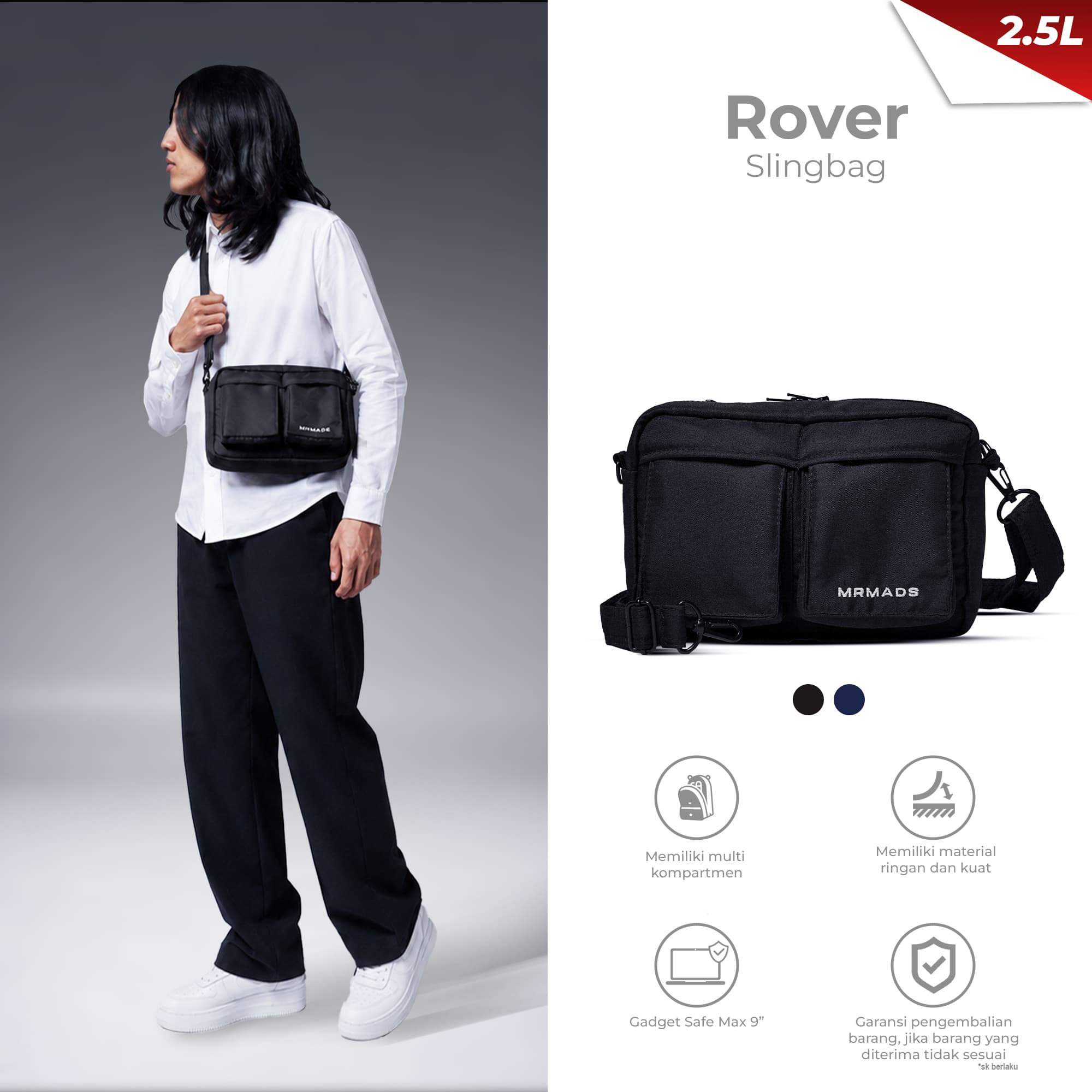 Mr Mads - Rover Sling Bag - Tas Selempang Pria Daily Multifungsi Waterproof Kapasitas 3,2L