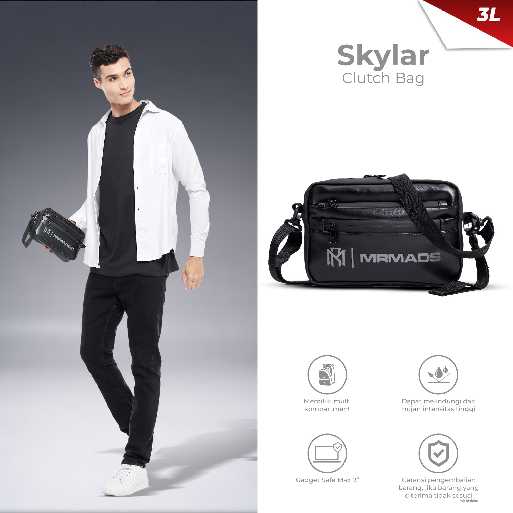MR MADS - Tas Selempang Pria "SKYLAR" Clutch Bag - Sling Bag Waterproof