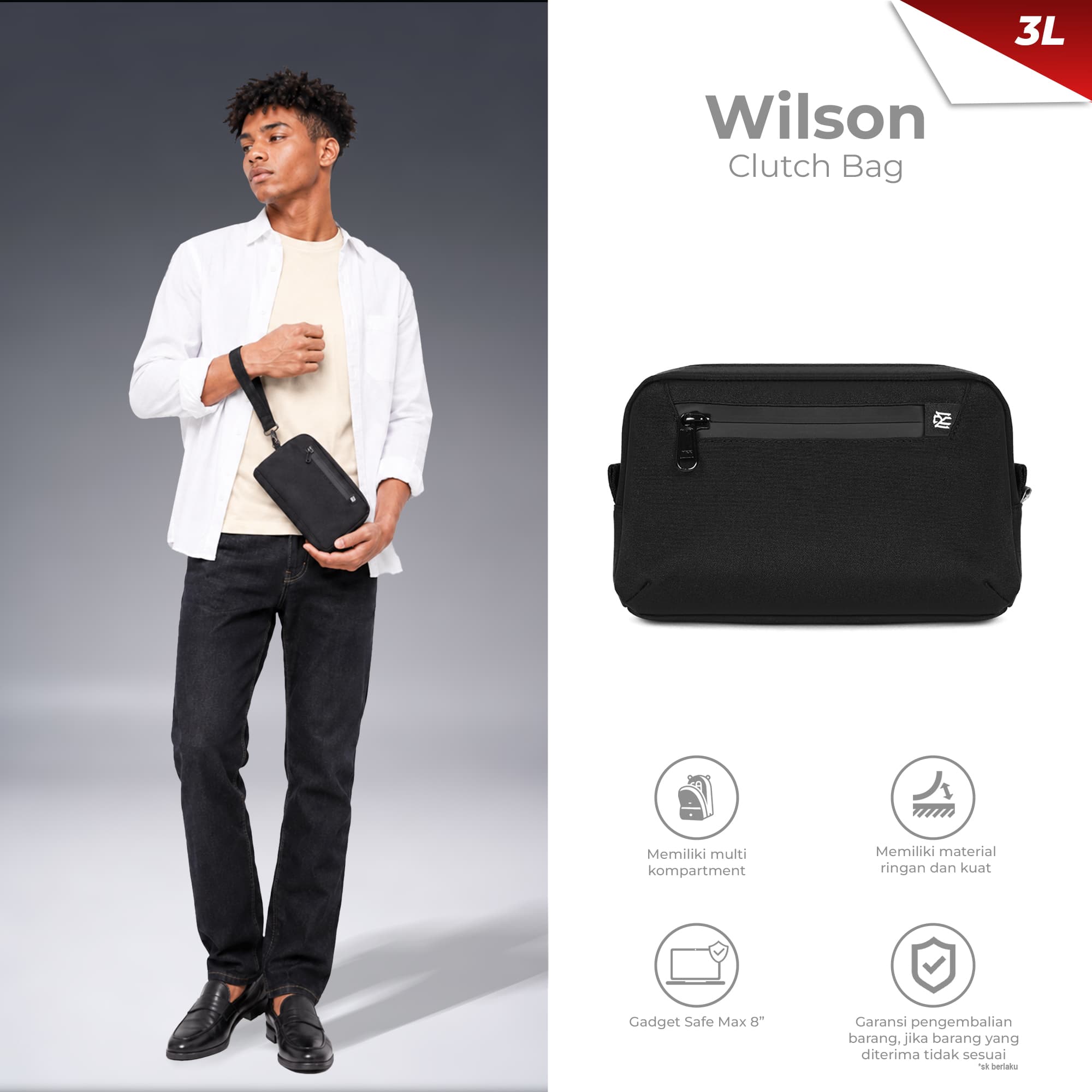 Mr Mads - Wilson Clutch Bag Anti Bara - Hand Bag Pouch Bag Pria Wanita (Unisex) - Waterproof